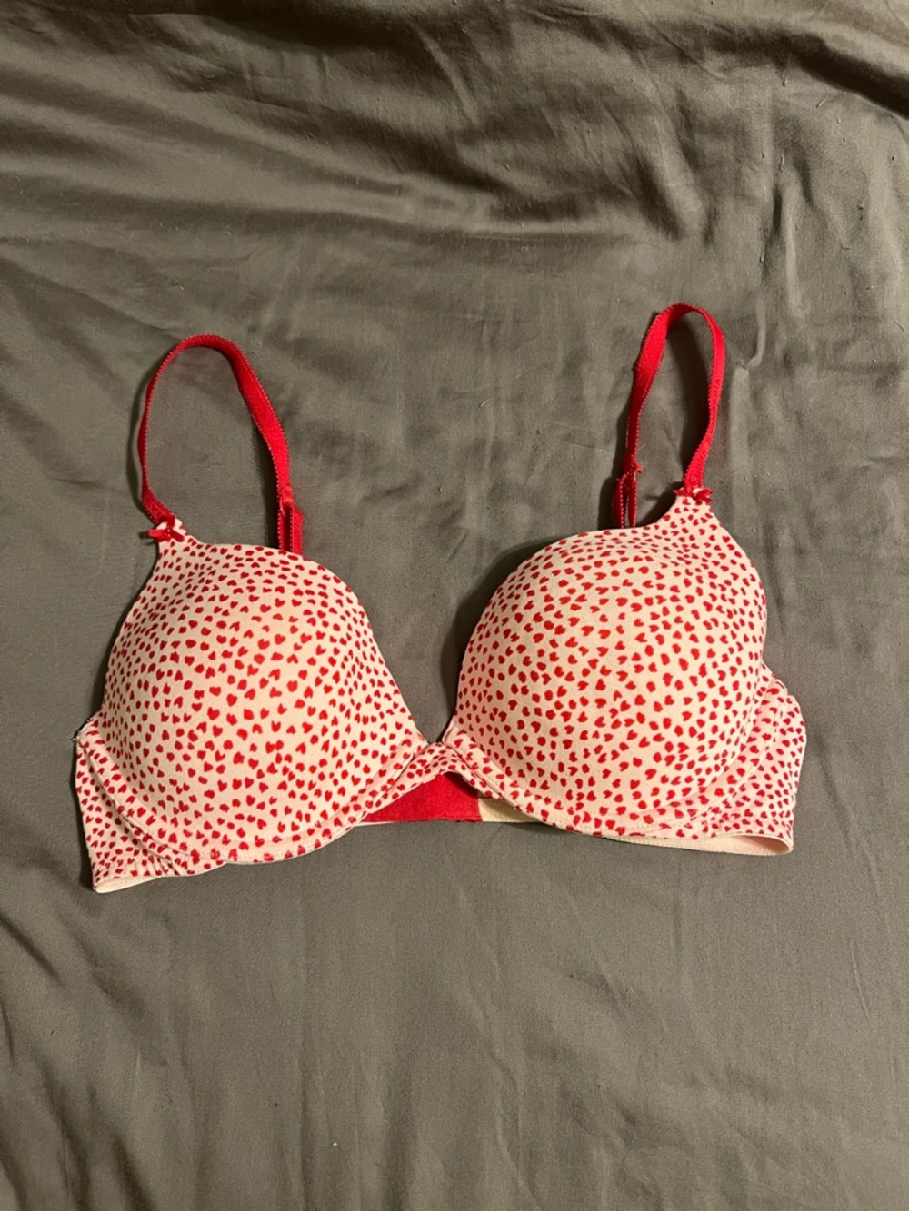 Victoria's Secret Pink and Red Heart Print Push Up Bra